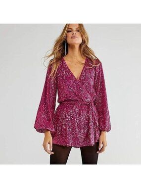 Free People Christa Sequin Romper Size XS